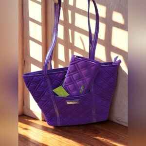 Vera Bradley Tote & Wallet Set - Elderberry Purple - NWT Quilted Microfiber